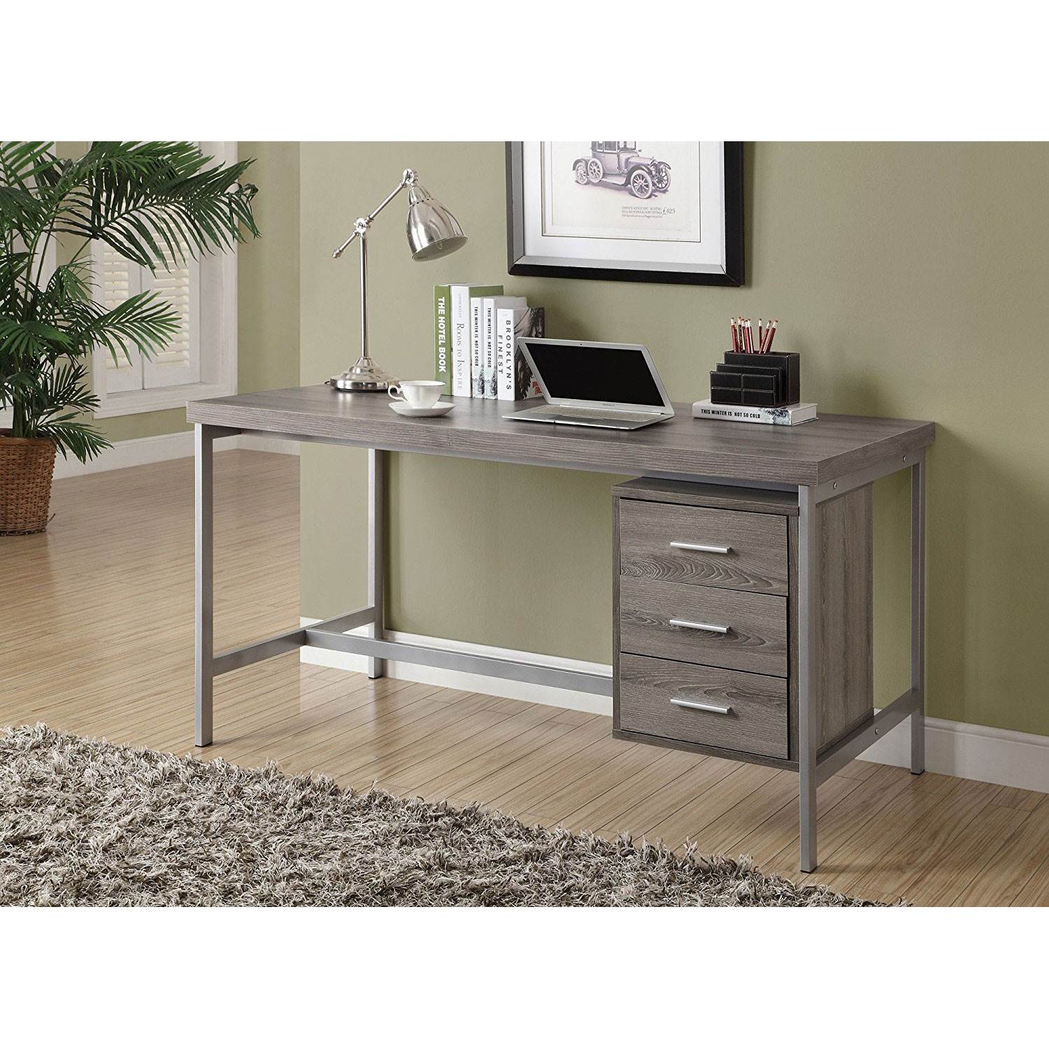 Monarch Specialties 60" Modern Home Office Computer Desk w/ Drawers, Dark Taupe