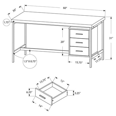 Monarch Specialties 60" Modern Home Office Computer Desk w/ Drawers, Dark Taupe