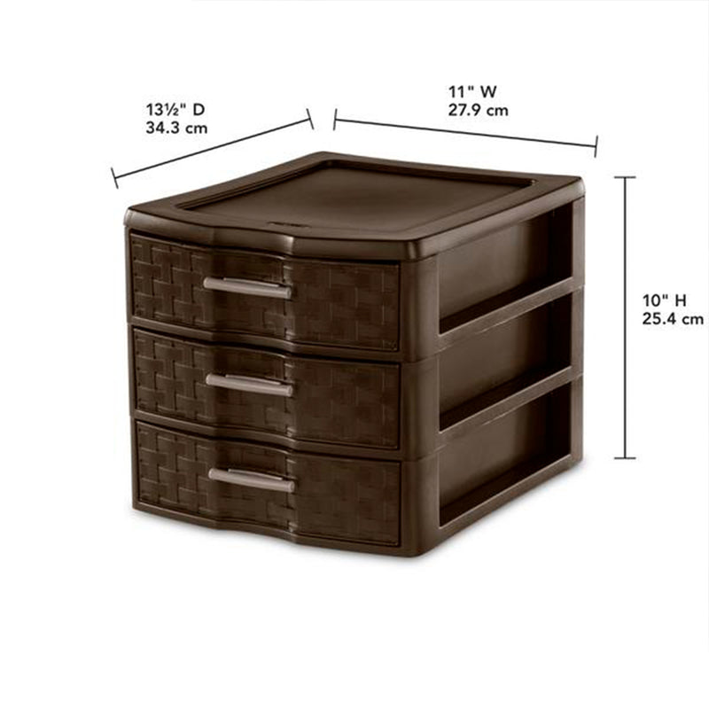 Sterilite Medium Weave 3 Drawer Portable Office Storage Organizer (12 Pack)