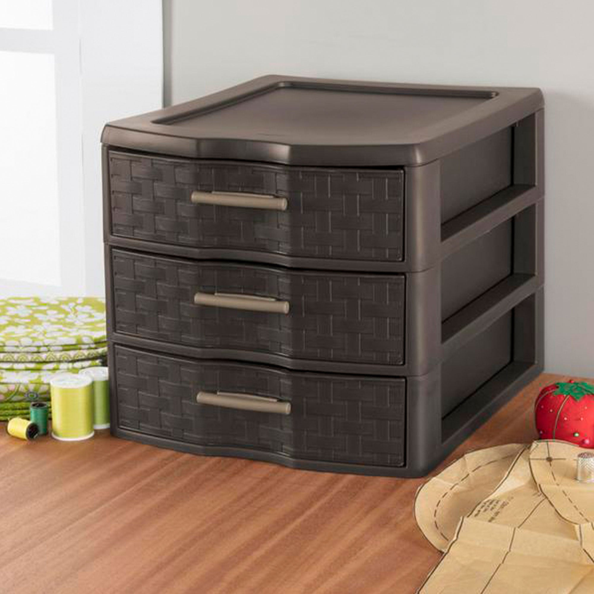 Sterilite Medium Weave Craft Office Supplies 3 Drawer Storage Organizer (4 Pack)