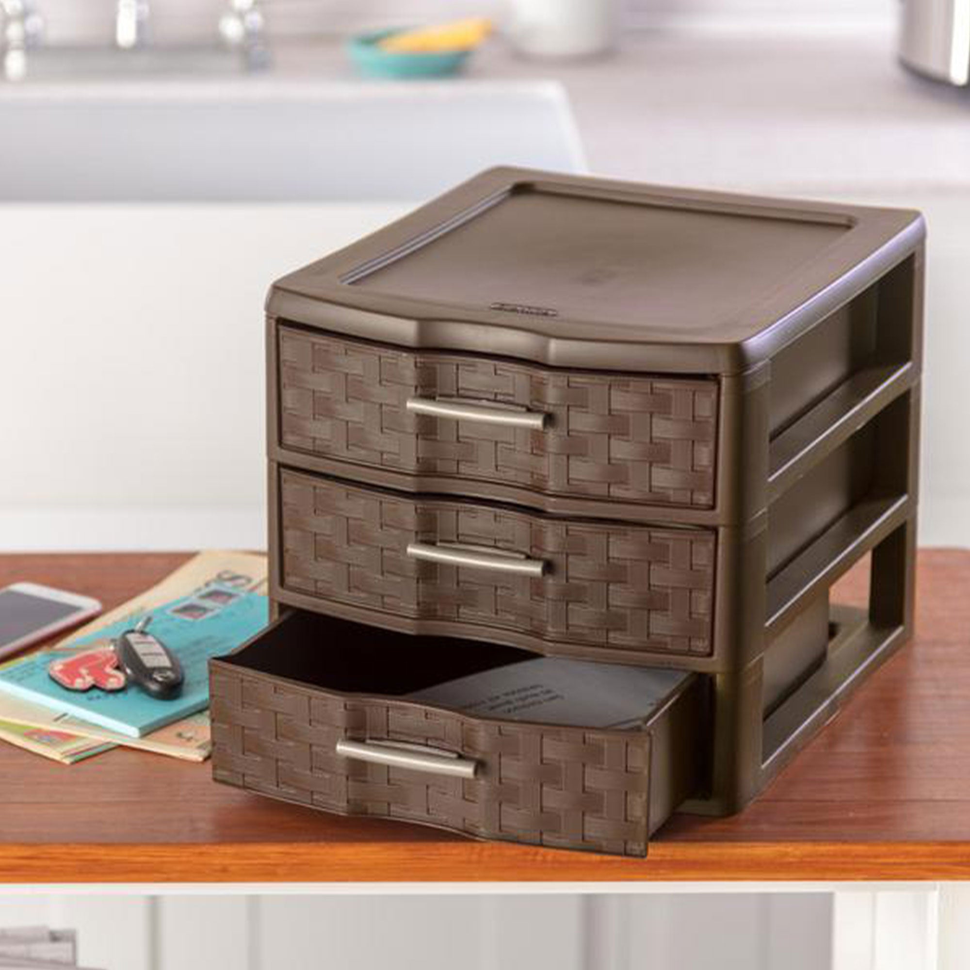 Sterilite Medium Weave Craft Office Supplies 3 Drawer Storage Organizer (4 Pack)