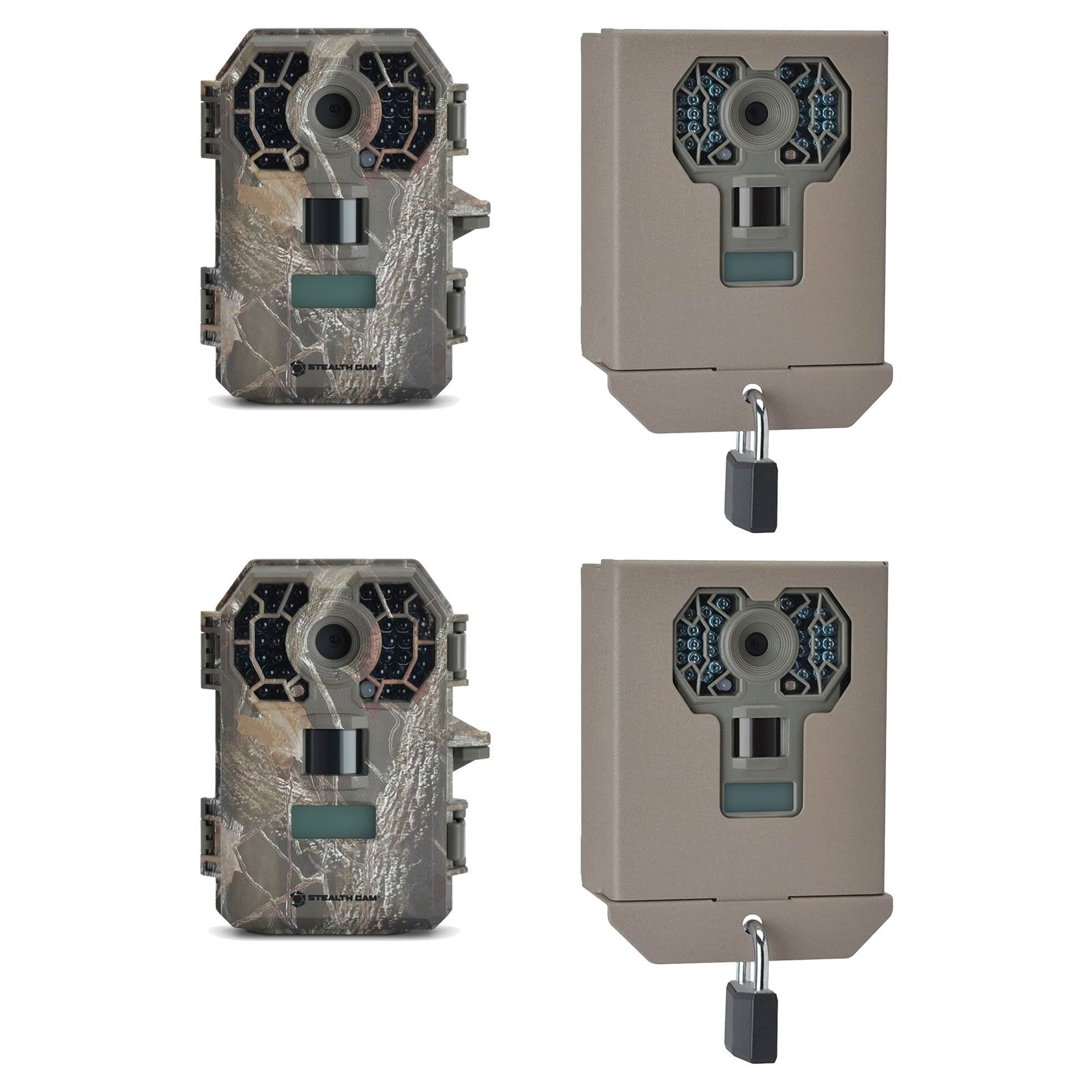 Stealth Cam 10 MP HD No Glow Scouting Game Trail Camera, 2 Pack + Security Boxes