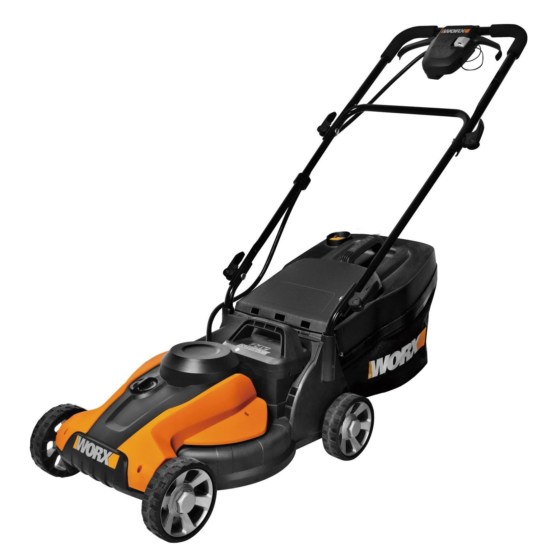 Worx 14 in Deck, 24 Volt Battery Electric Walk Behind Push Lawn Mower | Open Box