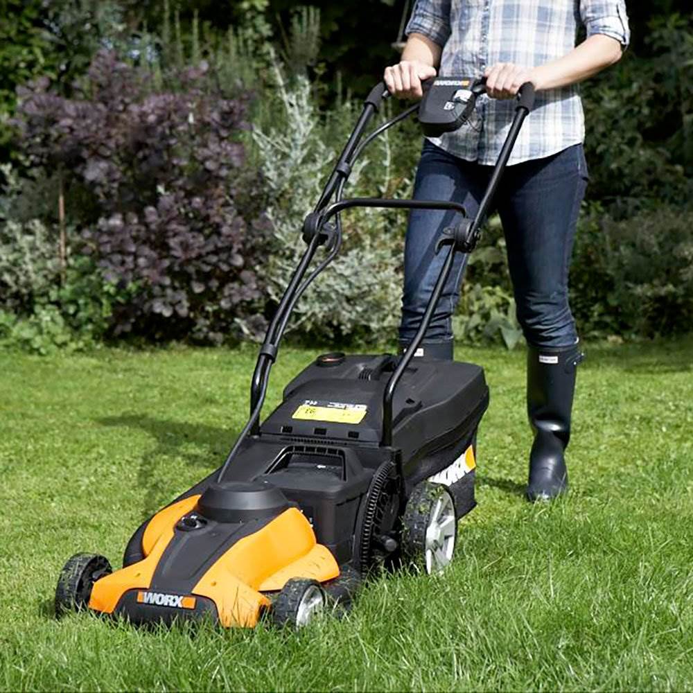 Worx 14 in Deck, 24 Volt Battery Electric Walk Behind Push Lawn Mower | Open Box