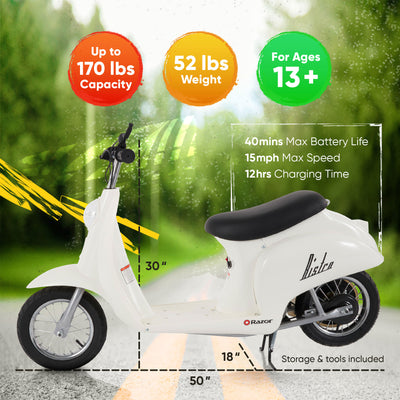 Razor Pocket Mod Mini Euro 24 Volt 250 Watt Electric Scooter, White (Open Box)