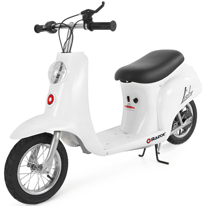 Razor Pocket Mod Miniature Euro 24V Electric Kids Ride On Retro Scooter, White