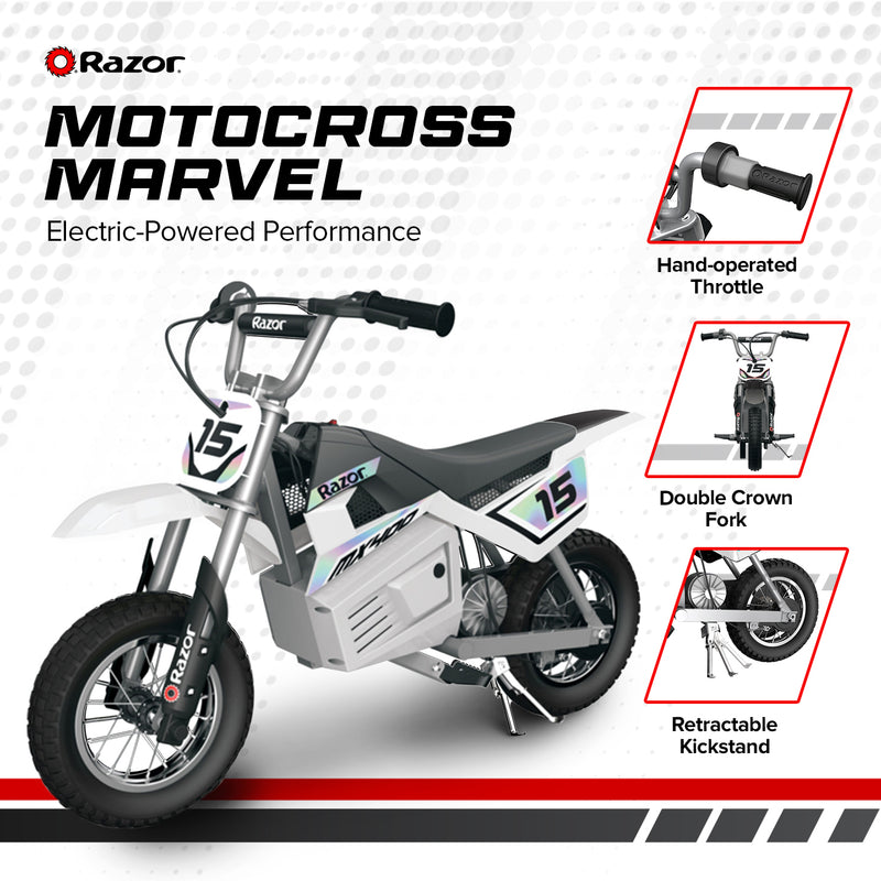 Razor MX400 Dirt Rocket 24V Electric Motocross Dirt Bike, White (Open Box)