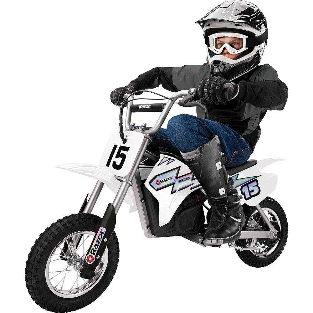 Razor MX400 Dirt Rocket 24V Electric Dirt Bike, Helmet, & Elbow & Knee Pad Set