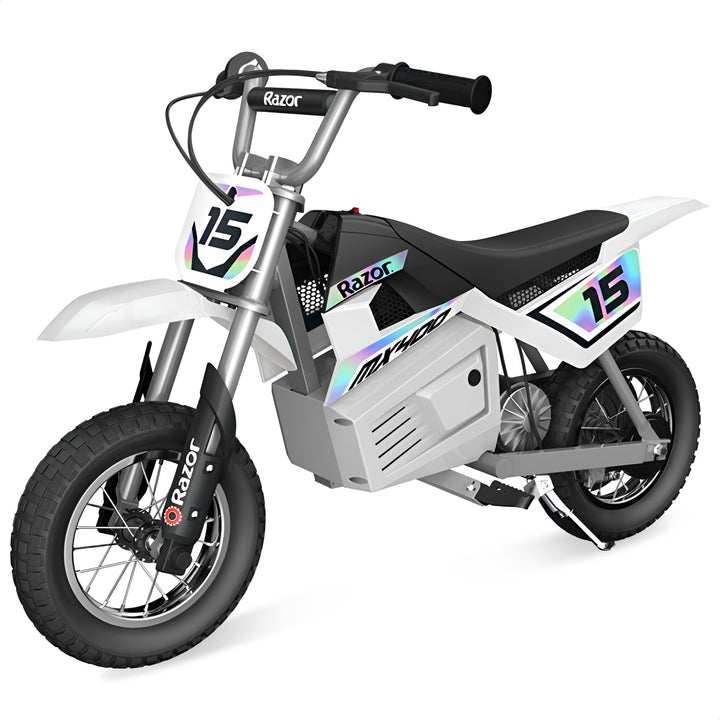 Razor MX400 Dirt Rocket 24V Electric Toy Motocross Motorcycle Dirt Bike, White