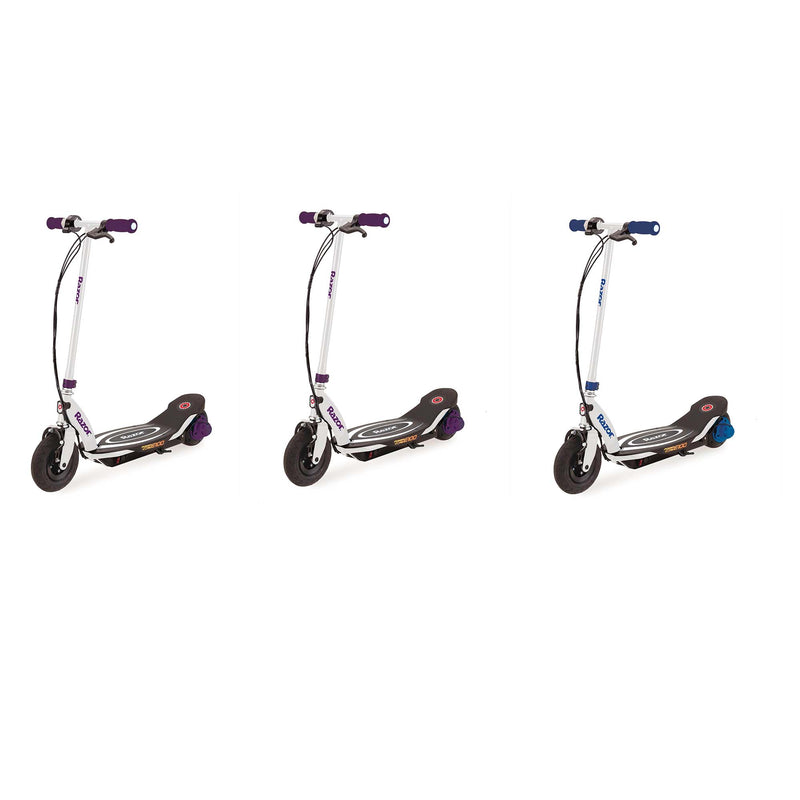 Razor Power E100 Electric Scooter, Purple (2 Pack) + Power Core Scooter, Blue