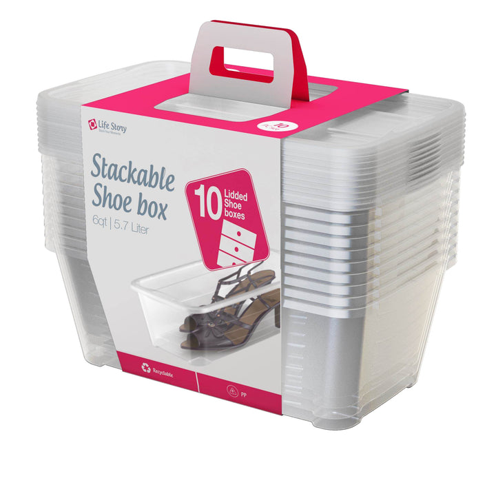 Life Story 6L Shoe and Closet Storage Box Stacking Containers, Clear (10 Pack) - VMInnovations