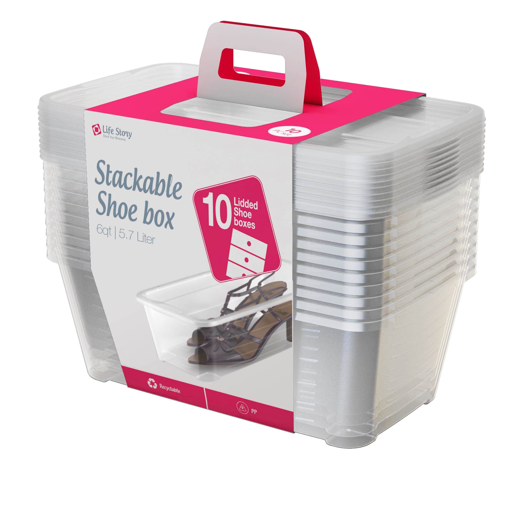 Life Story 6 Quart Clear Shoe Storage Box Stacking Container Bin w/ Lids,10 Pack (For Parts)