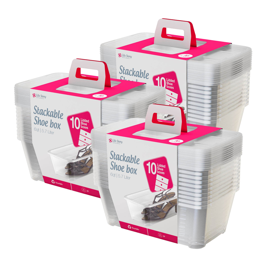 Life Story 6L Shoe and Closet Storage Box Stacking Containers, Clear (30 Pack)