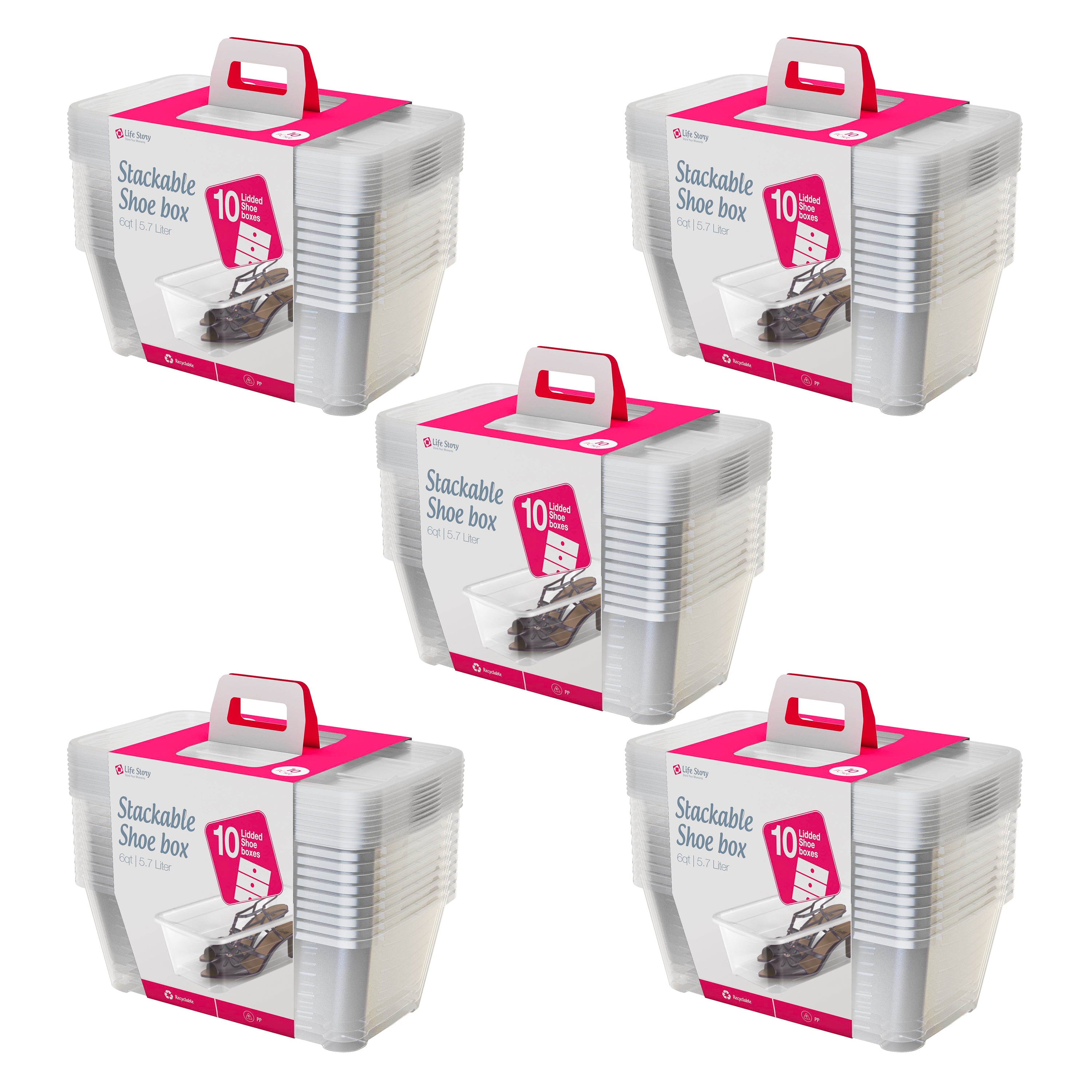 Life Story 6L Shoe and Closet Storage Box Stacking Containers, Clear (50 Pack) - VMInnovations