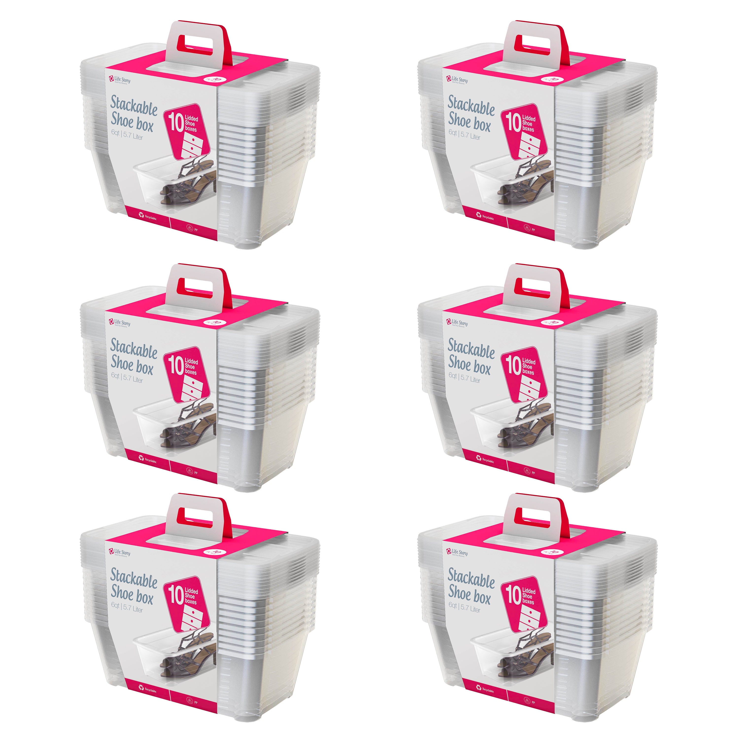 Life Story 5.7 Liter Clear Shoe/Closet Storage Box Stacking Container (60 Boxes)