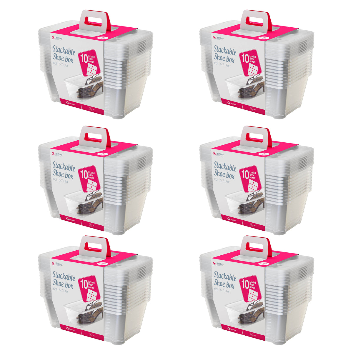 Life Story 5.7 Liter Clear Shoe/Closet Storage Box Stacking Container (60 Boxes)