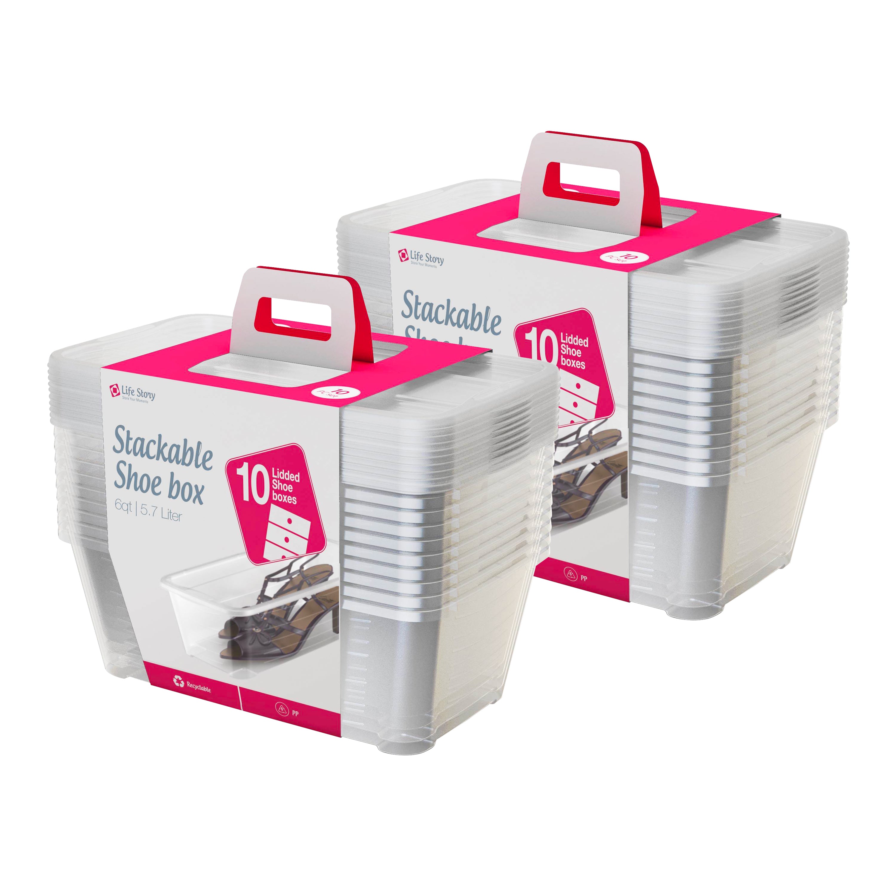 Life Story 6L Shoe and Closet Storage Box Stacking Containers, Clear (20 Pack) - VMInnovations