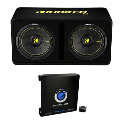 Kicker Dual 10" 1200W Vented Sub Enclosure + Planet Audio 1500W Mono Block Amp