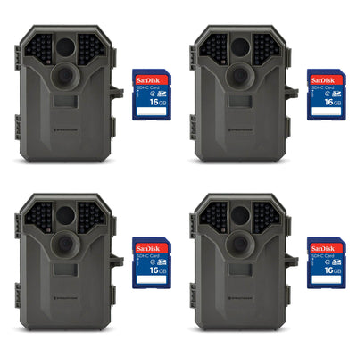 Stealth Cam 8MP No Glo Invisible IR Game Trail Camera, 4 Pack + 16GB SD Cards