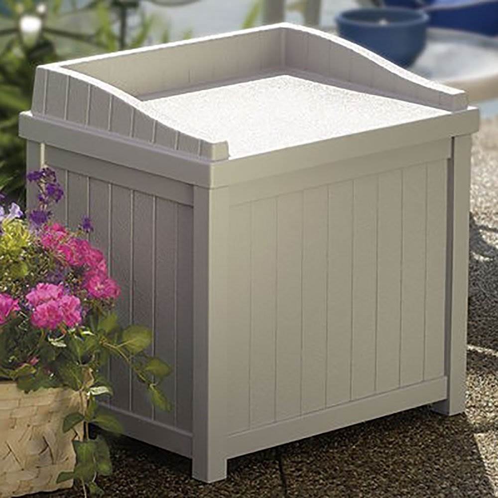 Suncast 22 Gal Outdoor Storage Resin Patio Deck Box w/ Seat, Taupe (Open Box)