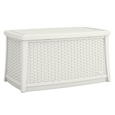 Suncast Elements 30 Gallon Outdoor Wicker Coffee Table, White | Open Box