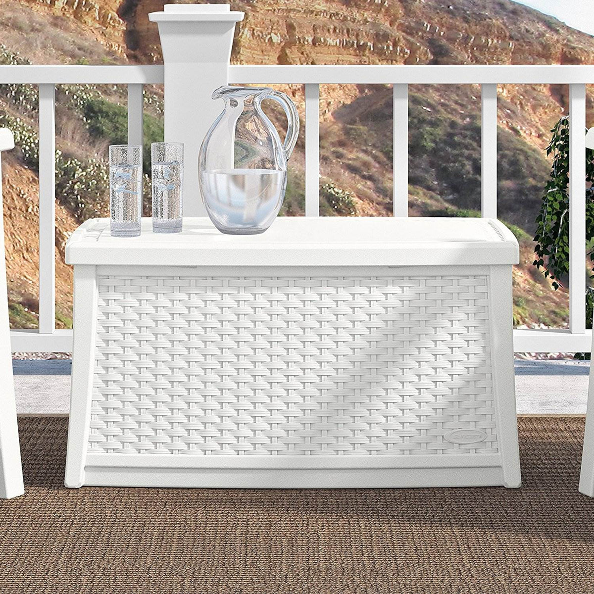 Suncast Elements 30 Gallon Outdoor Wicker Coffee Table, White | Open Box