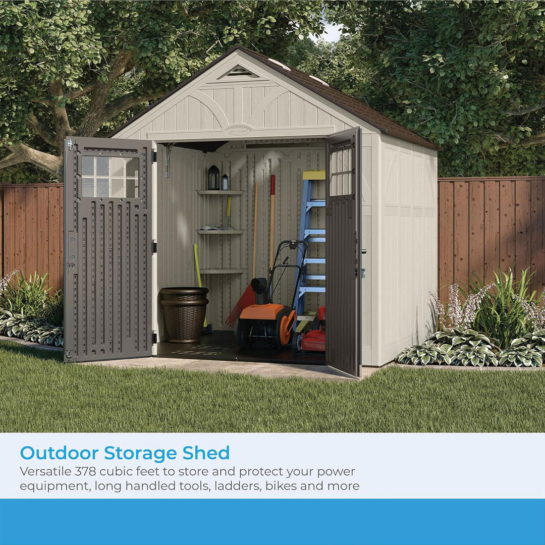 Suncast Tremont 8 ft. x 7 ft. Heavy Duty Resin Storage Shed w/Windows, Vanilla