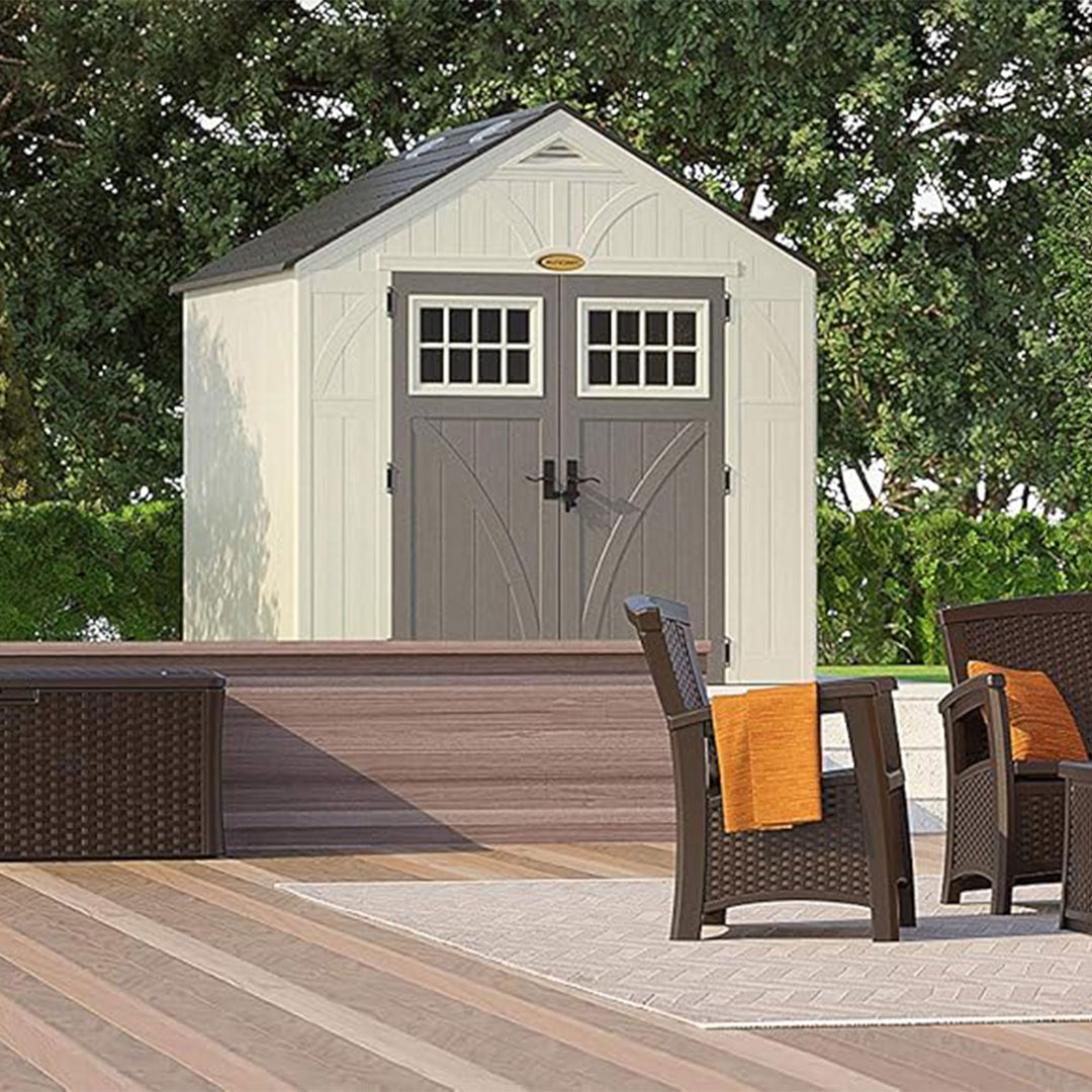 Suncast Tremont 8 ft. x 7 ft. Heavy Duty Resin Storage Shed w/Windows, Vanilla