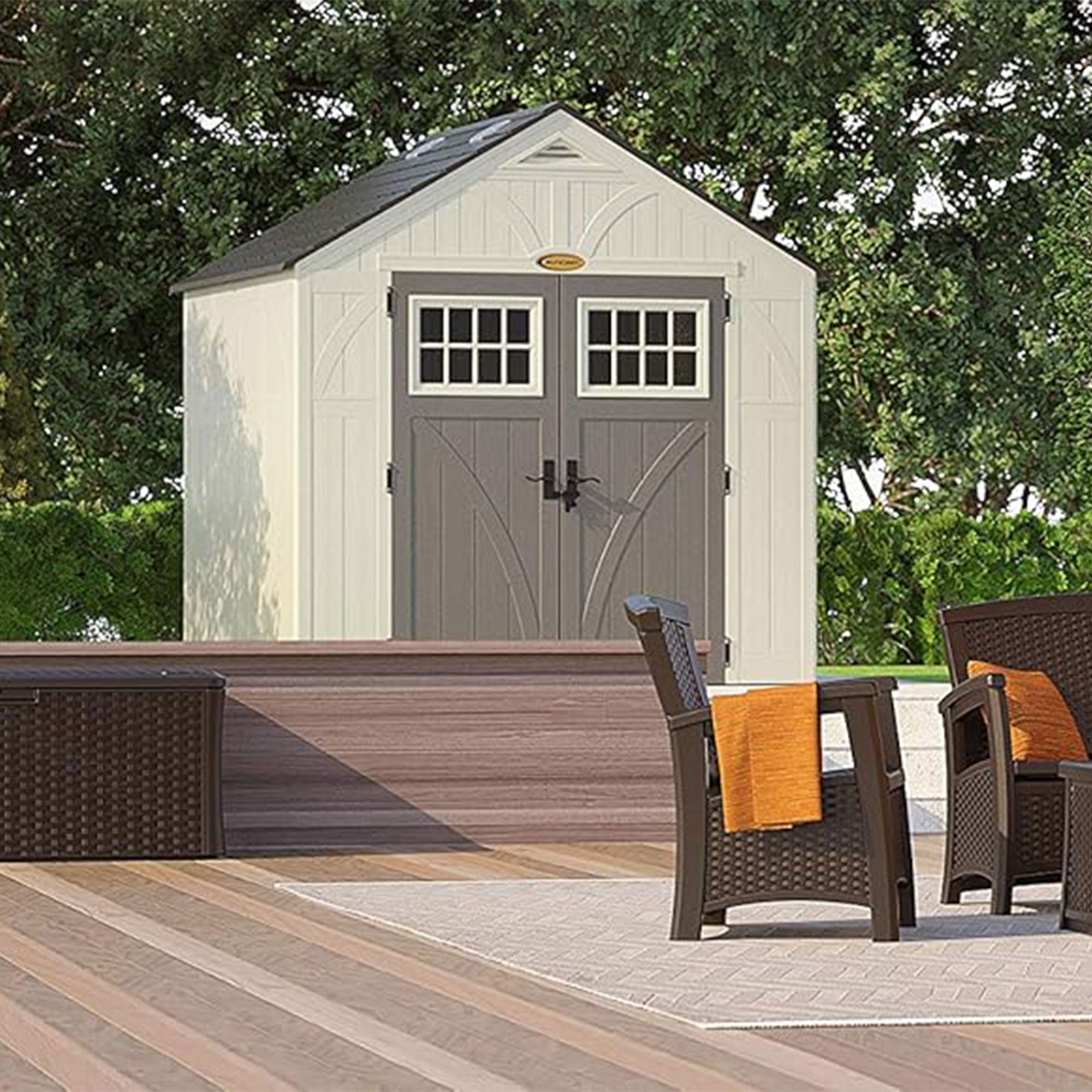 Suncast Tremont 8 ft. x 7 ft. Heavy Duty Resin Storage Shed w/Windows, Vanilla - VMInnovations