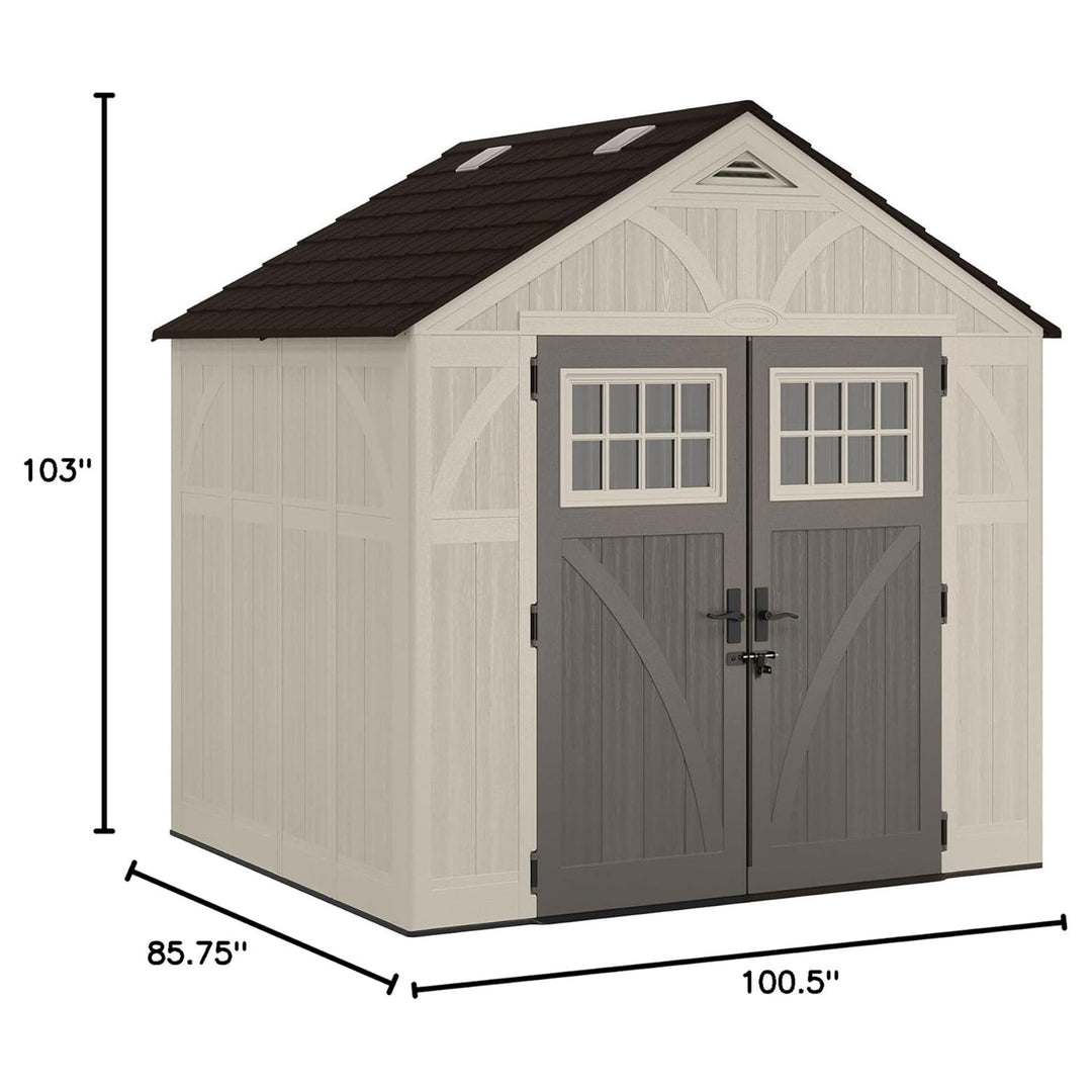 Suncast Tremont 8 ft. x 7 ft. Heavy Duty Resin Storage Shed w/Windows, Vanilla