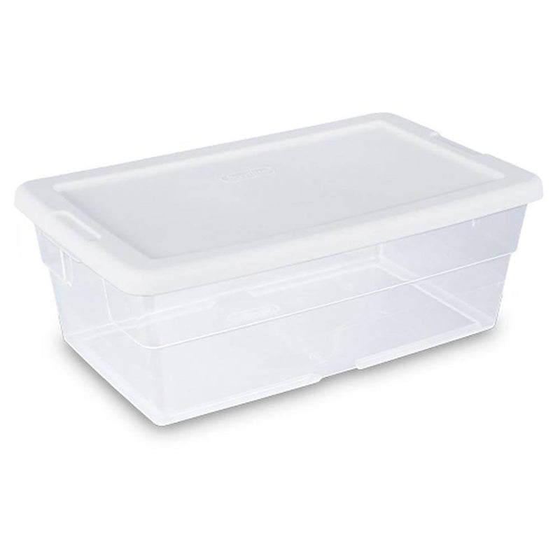Sterilite 6 Quart Clear Closet Storage Tote Container with White Lid, 72 Pack