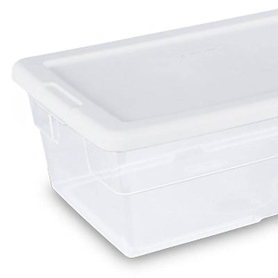 Sterilite 6 Quart Clear Closet Storage Tote Container with White Lid, 72 Pack