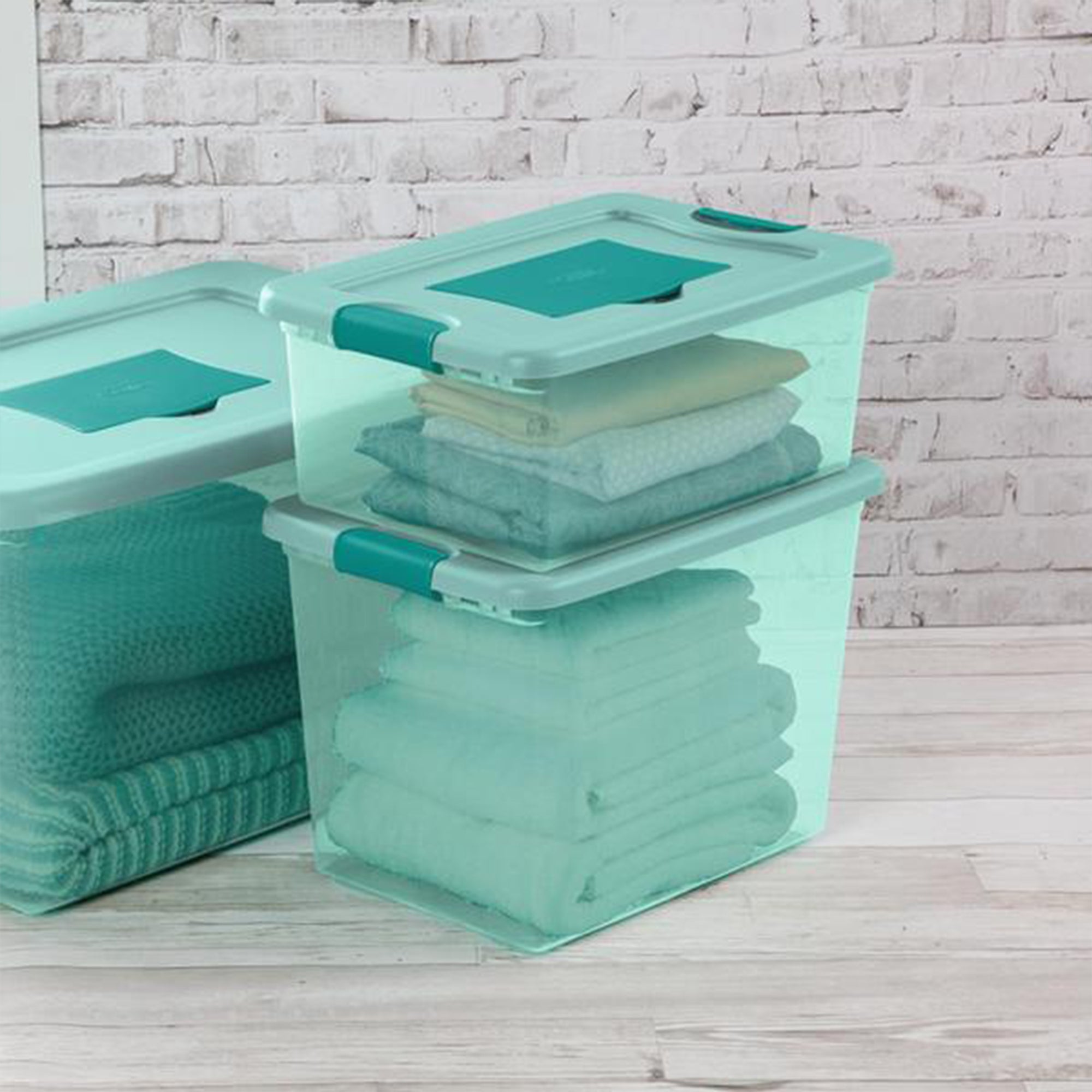 Sterilite 25 Quart Fresh Scent Stackable Storage Box Container (6 Pack), Aqua