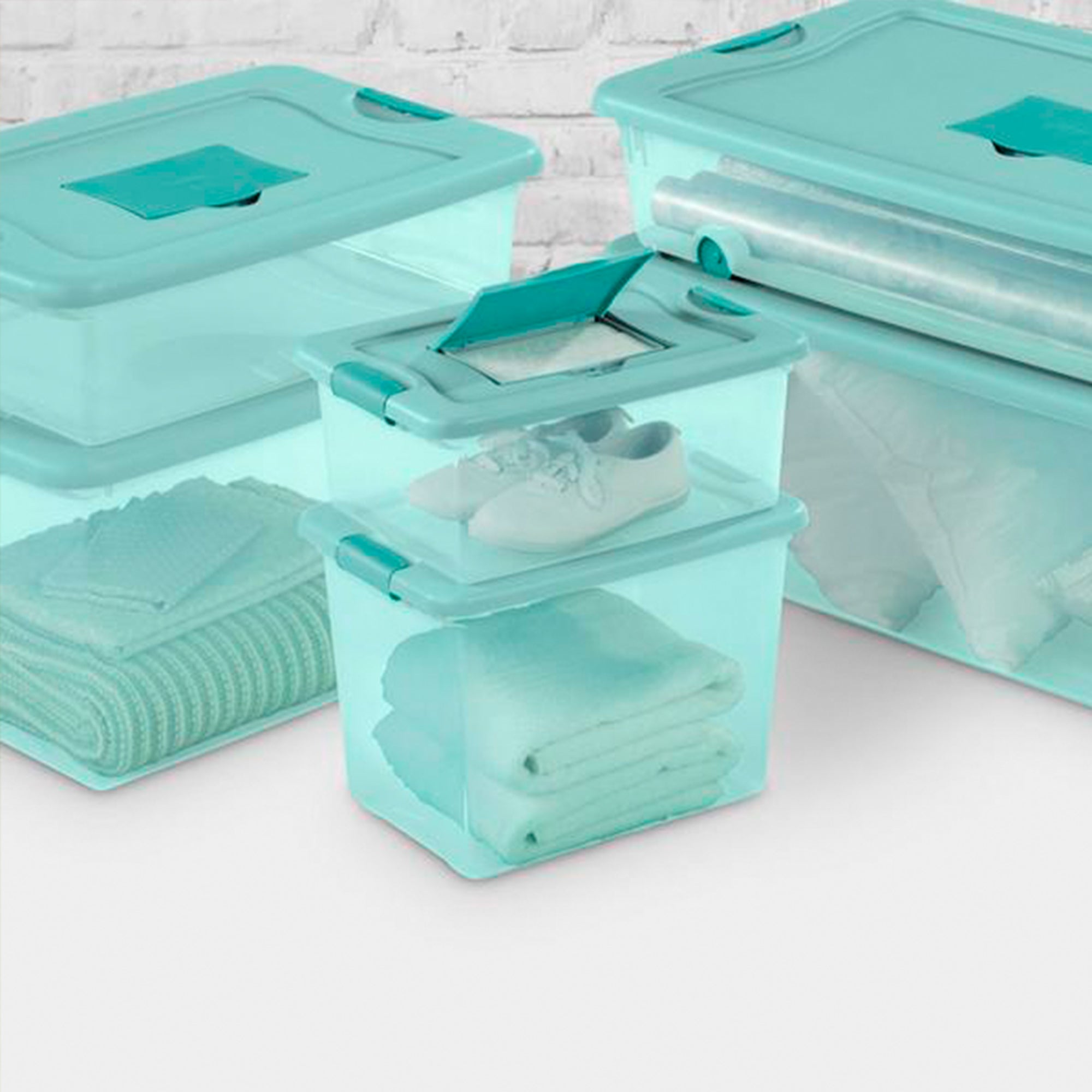Sterilite 25 Quart Fresh Scent Stackable Storage Box Container (6 Pack), Aqua
