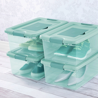 Sterilite 15 Quart Fresh Scent Stackable Storage Box Container (10 Pack), Aqua