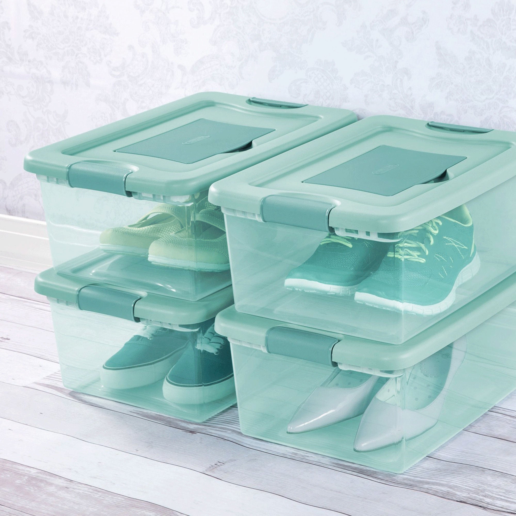 Sterilite 15 Quart Fresh Scent Stackable Shoe Storage Box Container (20 Pack)