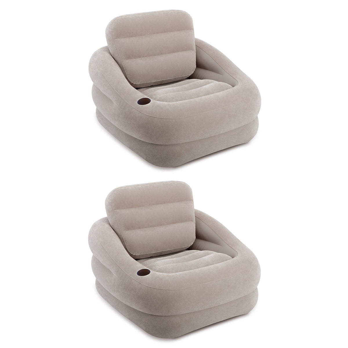 Intex Inflatable Khaki Accent Chair with Cup Holder and Water Base (2 Pack)