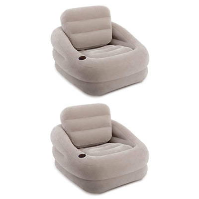 Intex Inflatable Khaki Accent Chair with Cup Holder and Water Base (2 Pack)