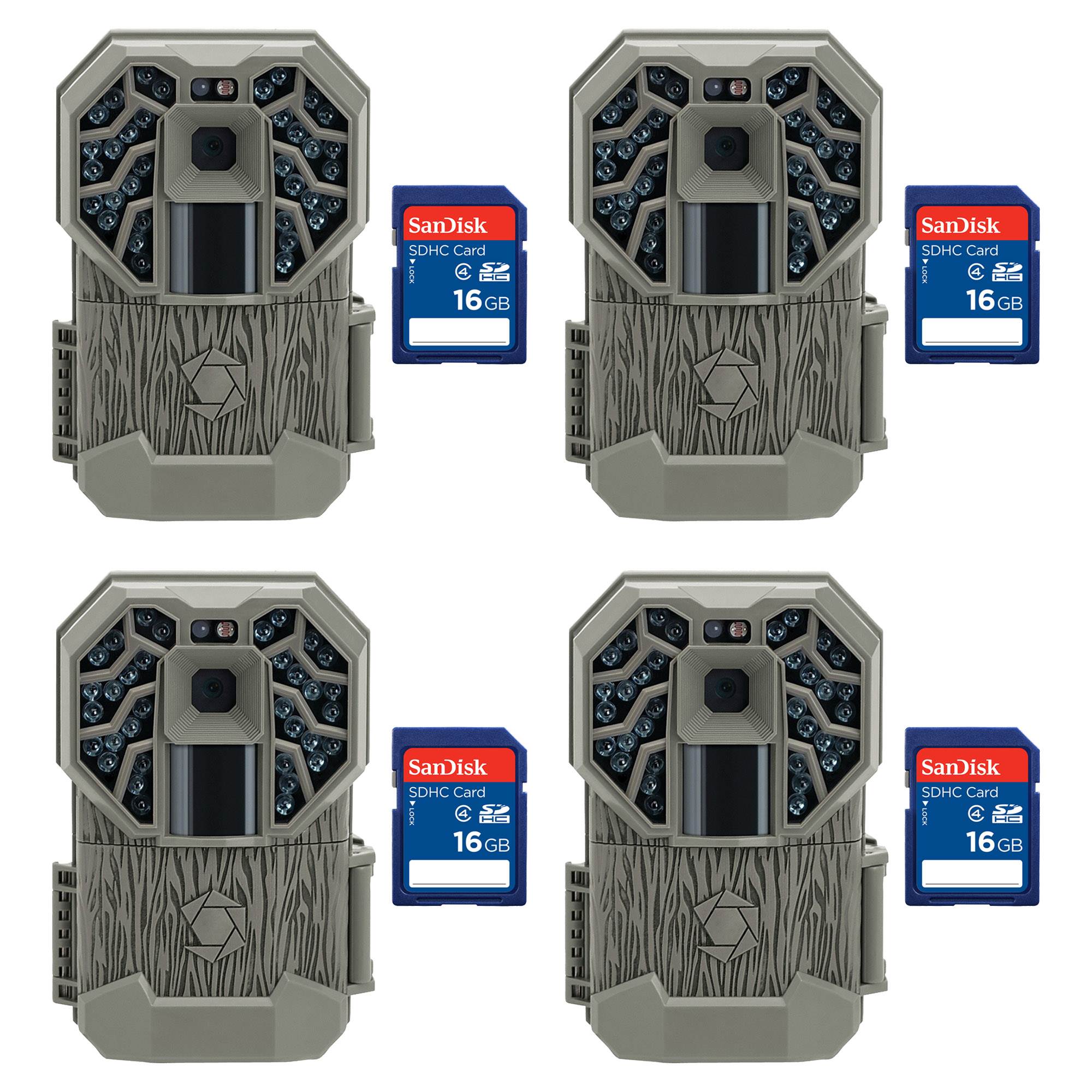 Stealth Cam G34 Pro 12MP HD Video 80' Game Trail Camera, 4 Pack + 16GB SD Cards