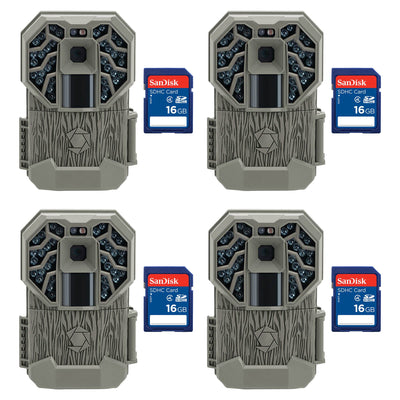 Stealth Cam G34 Pro 12MP HD Video 80' Game Trail Camera, 4 Pack + 16GB SD Cards