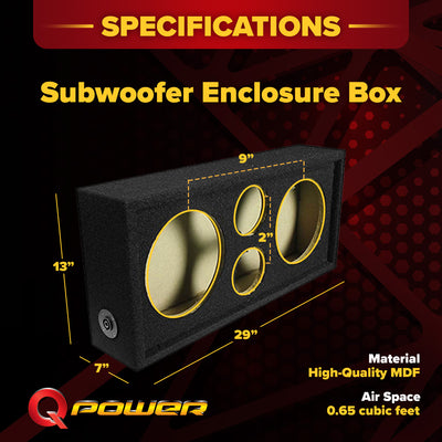 Q Power Car Audio Subwoofer Enclosure Box for 10 Inch Mids and 3 Inch Tweeters