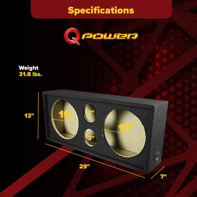 Q Power Car Audio Subwoofer Enclosure for 10" Mids and 3" Tweeters (Open Box) - VMInnovations