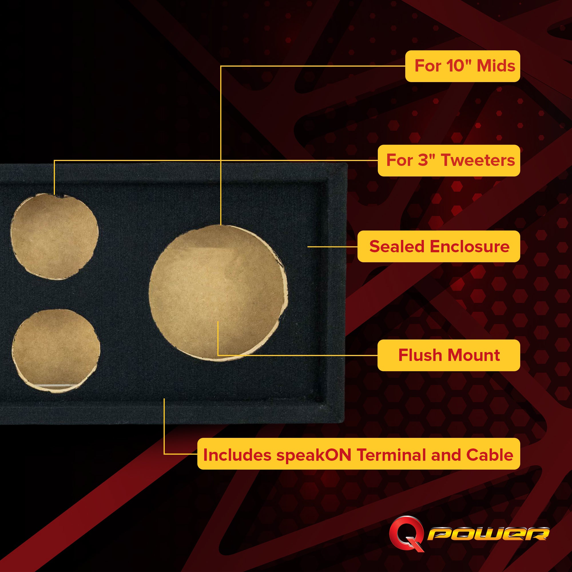 Q Power Car Audio Subwoofer Enclosure for 10" Mids and 3" Tweeters (Open Box) - VMInnovations