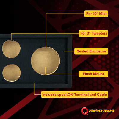 Q Power Car Audio Subwoofer Enclosure for 10" Mids and 3" Tweeters (Open Box) - VMInnovations