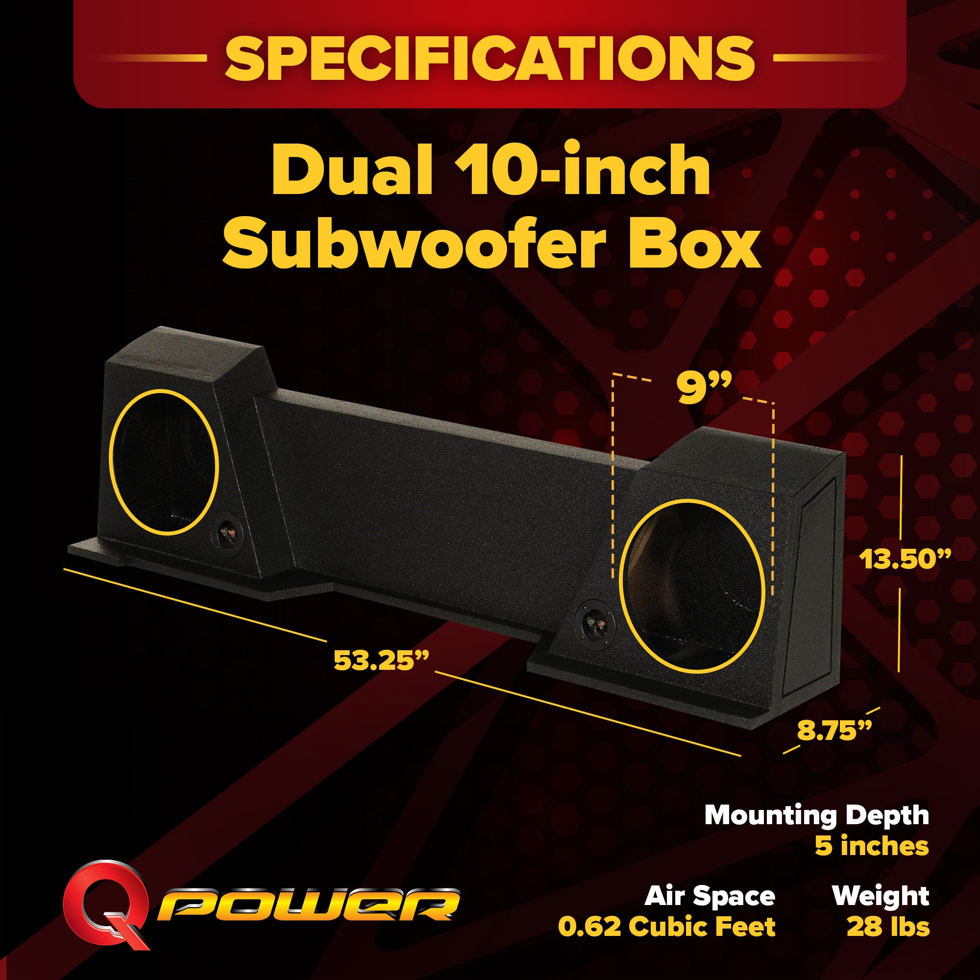 QPower Dual 10" Sub Box for Chevy Silverado XCab and GMC Sierra XCab 2007-2013 - VMInnovations
