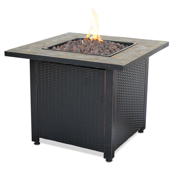 Endless Summer 30 inch Gas Firepit with Lava Rock and Real Slate Mantel (Used) - VMInnovations