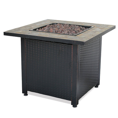 Endless Summer 30 inch Gas Firepit with Lava Rock and Real Slate Mantel (Used)