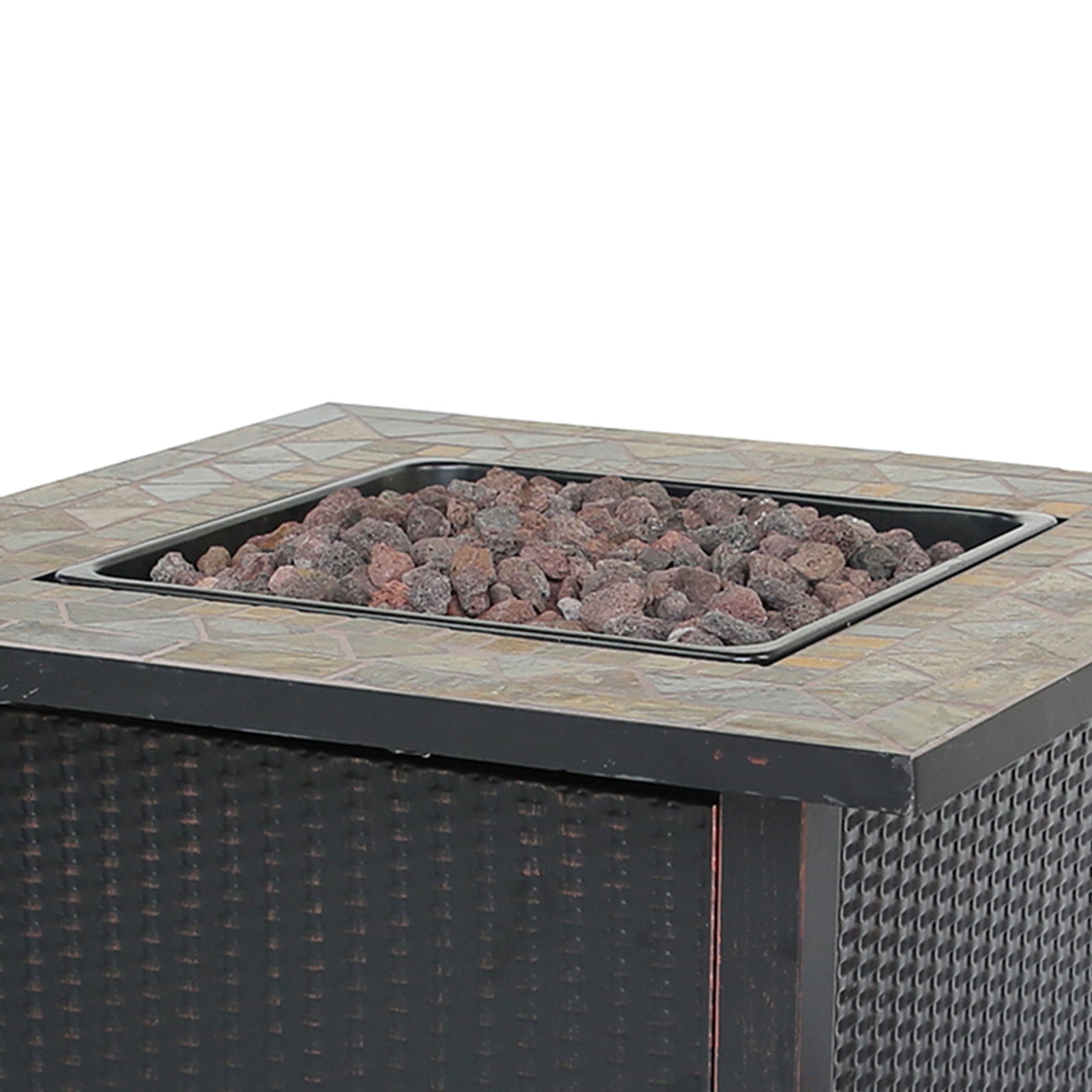 Endless Summer 30 inch Gas Firepit with Lava Rock and Real Slate Mantel (Used) - VMInnovations