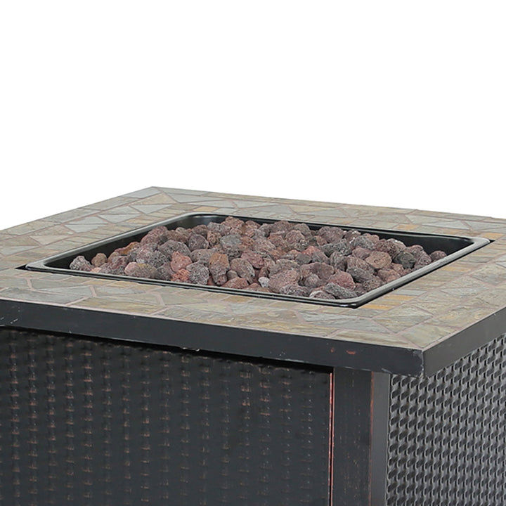 Endless Summer 30 inch Gas Firepit with Lava Rock and Real Slate Mantel (Used) - VMInnovations