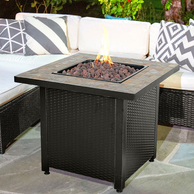 Endless Summer 30 inch Gas Firepit with Lava Rock and Real Slate Mantel (2 Pack) - VMInnovations